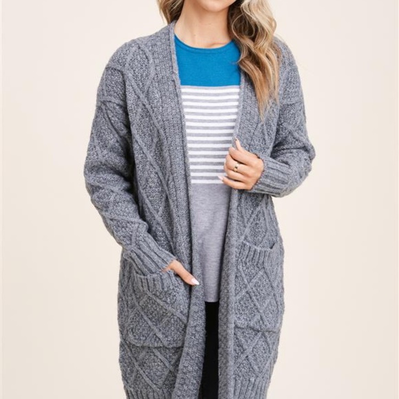 NWT Charcoal Gray Long Cable-knit Cardigan Sweater - Picture 4 of 8